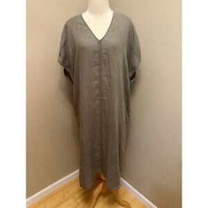 James Perse 100% Linen Kaftan Dress V-Neck Pockets Adjustable Back Sz 0/XS